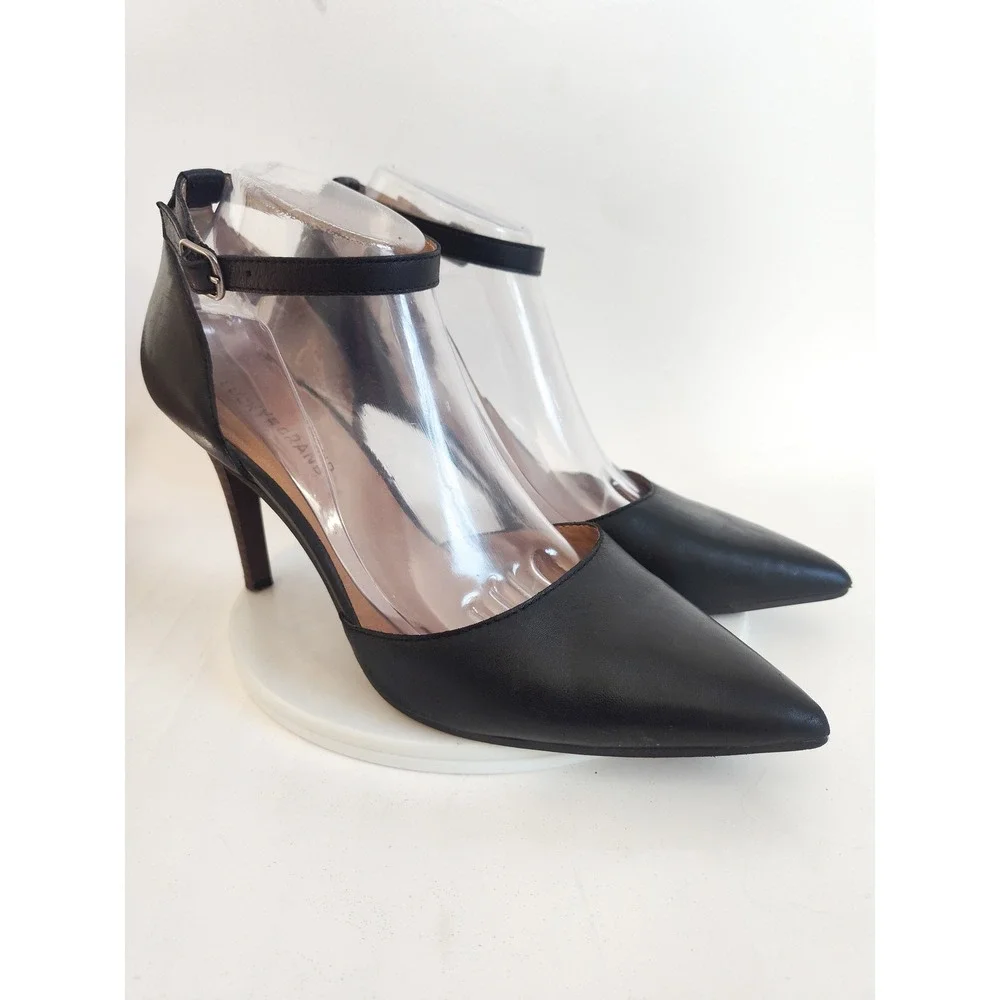 Lucky Brand Pumps Pointed Toe Heels Size 10 Tukko Black Leather Ankle Strap